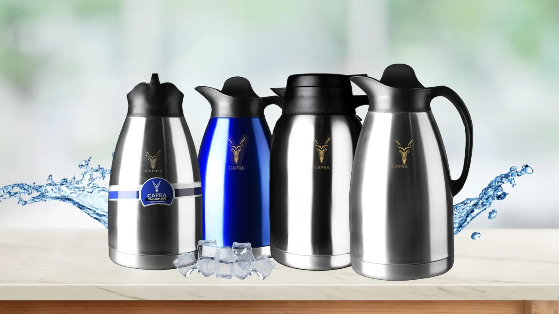 The CAPRA range of vacuum jugs in steel and colour finishes